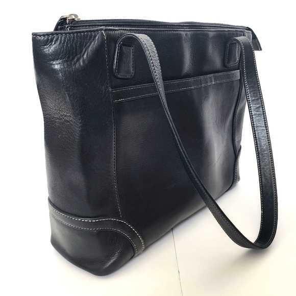 Levenger Black Pebble Leather Briefcase Computer Bag with Shoulder Straps - Picture 4 of 13